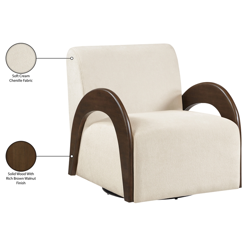 Meridian Furniture Neria Cream Chenille Fabric Upholstered Swivel Accent Chair