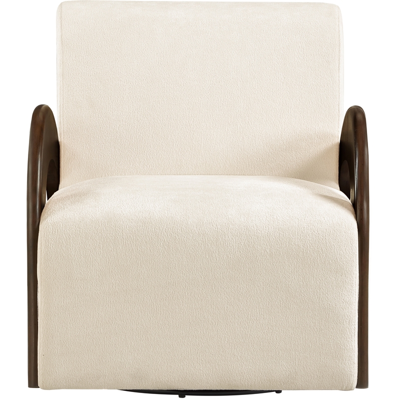 Meridian Furniture Neria Cream Chenille Fabric Upholstered Swivel Accent Chair