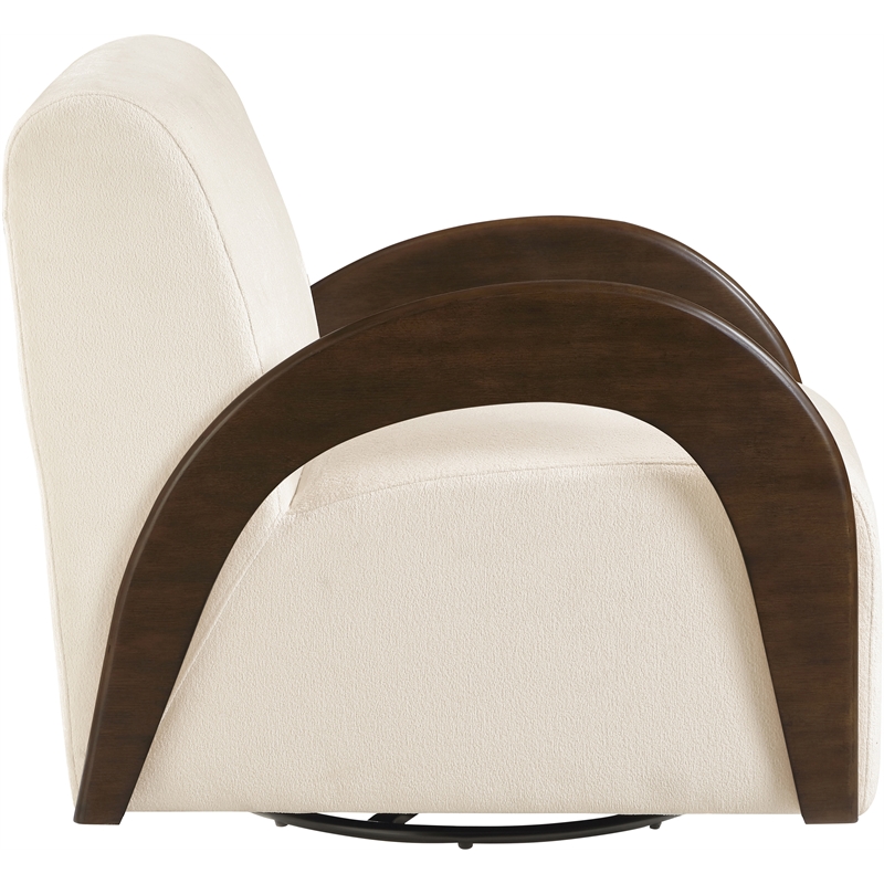 Meridian Furniture Neria Cream Chenille Fabric Upholstered Swivel Accent Chair