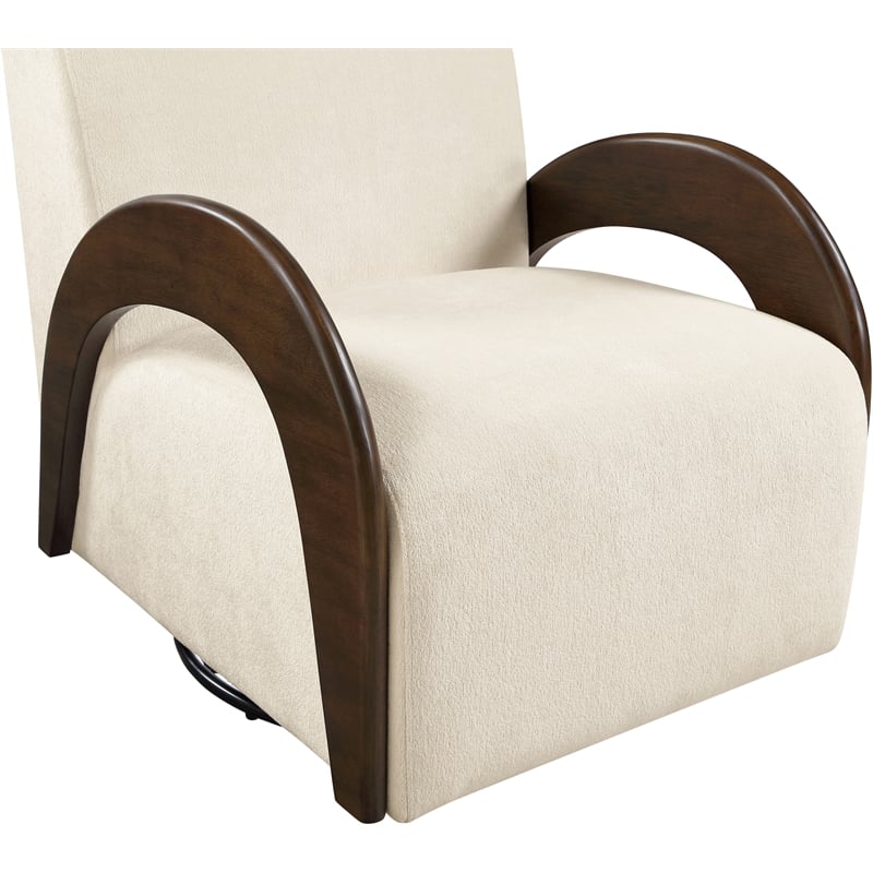 Meridian Furniture Neria Cream Chenille Fabric Upholstered Swivel Accent Chair