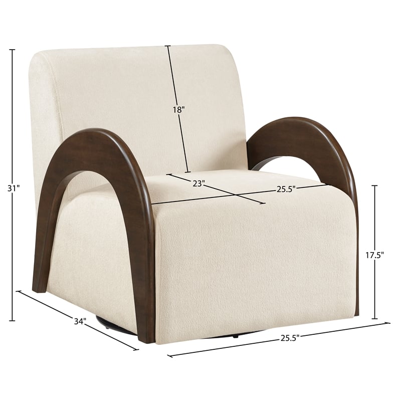 Meridian Furniture Neria Cream Chenille Fabric Upholstered Swivel Accent Chair