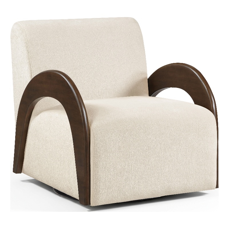 Meridian Furniture Neria Cream Chenille Fabric Upholstered Swivel Accent Chair