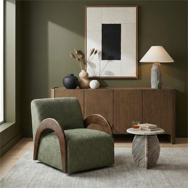 Meridian Furniture Neria Green Chenille Fabric Upholstered Swivel Accent Chair