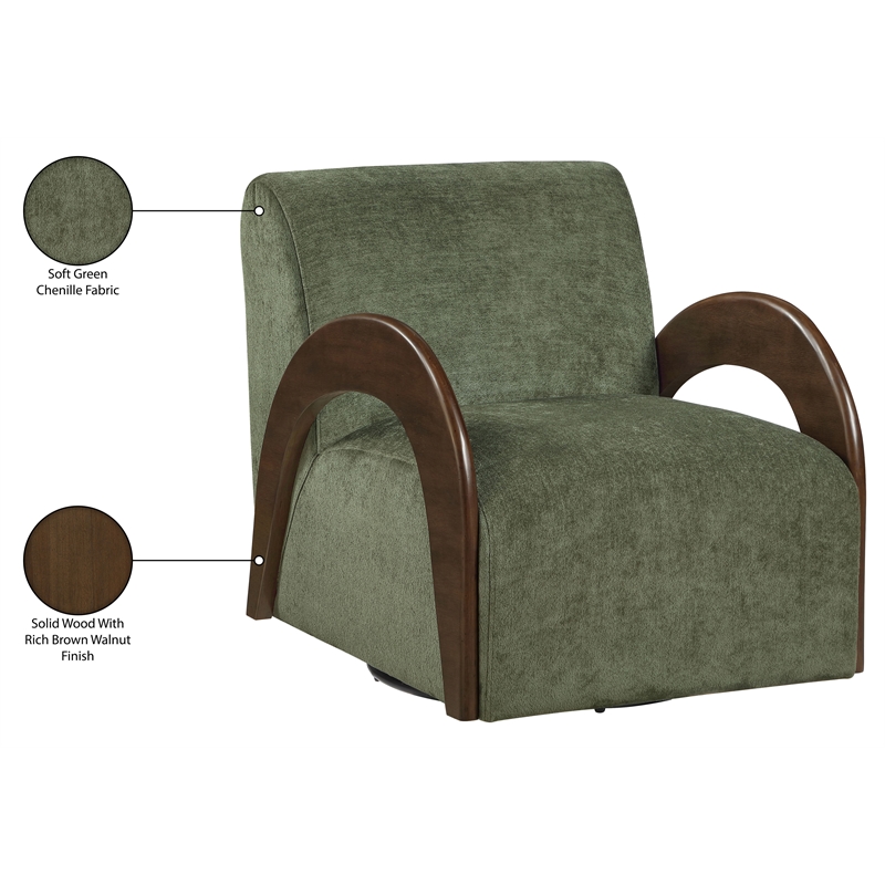 Meridian Furniture Neria Green Chenille Fabric Upholstered Swivel Accent Chair
