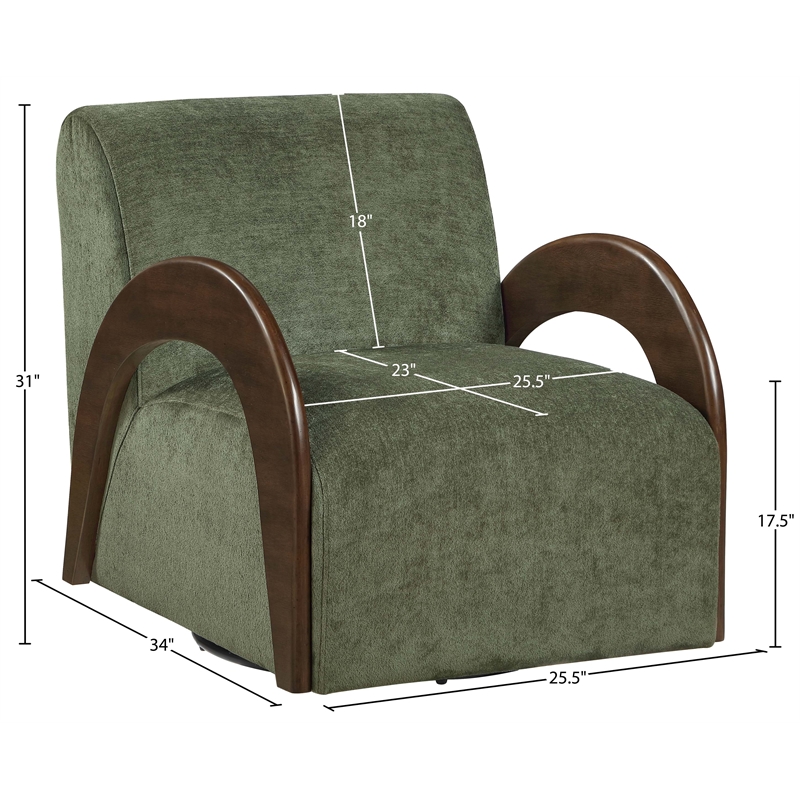 Meridian Furniture Neria Green Chenille Fabric Upholstered Swivel Accent Chair