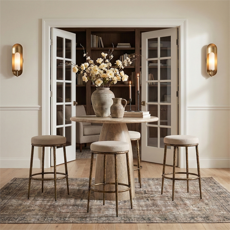 Meridian Furniture Ferro Beige Performance Fabric Upholstered Bar Stool