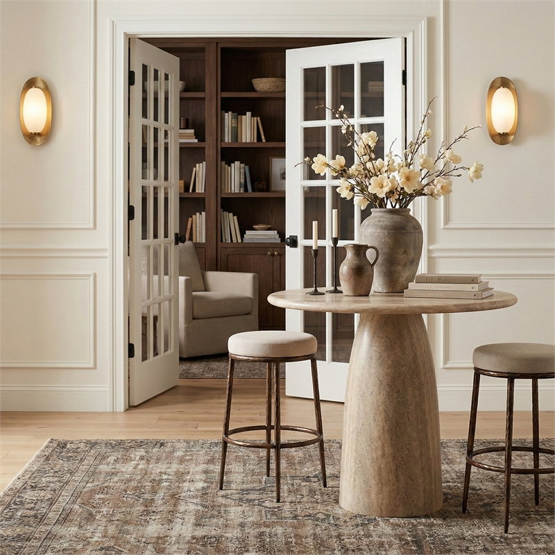 Meridian Furniture Ferro Beige Performance Fabric Upholstered Bar Stool
