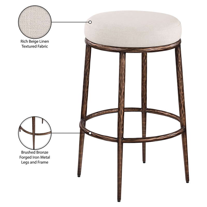 Meridian Furniture Ferro Beige Performance Fabric Upholstered Bar Stool