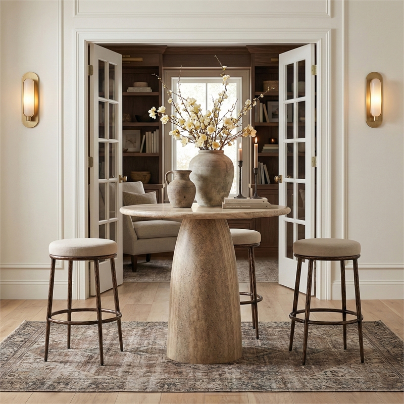 Meridian Furniture Ferro Cream Performance Fabric Upholstered Bar Stool