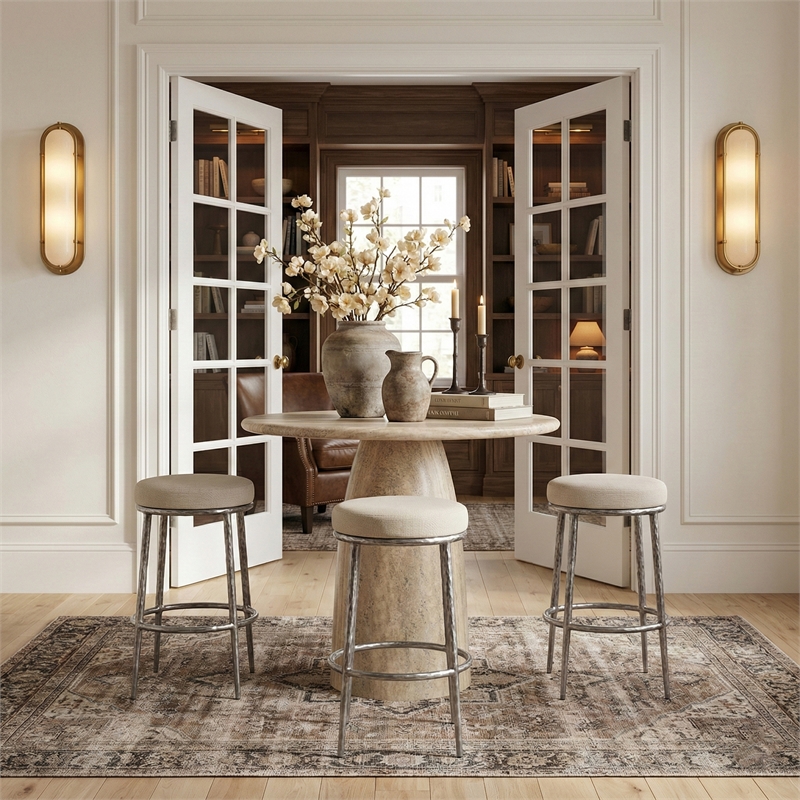 Meridian Furniture Ferro Cream Performance Fabric Upholstered Bar Stool