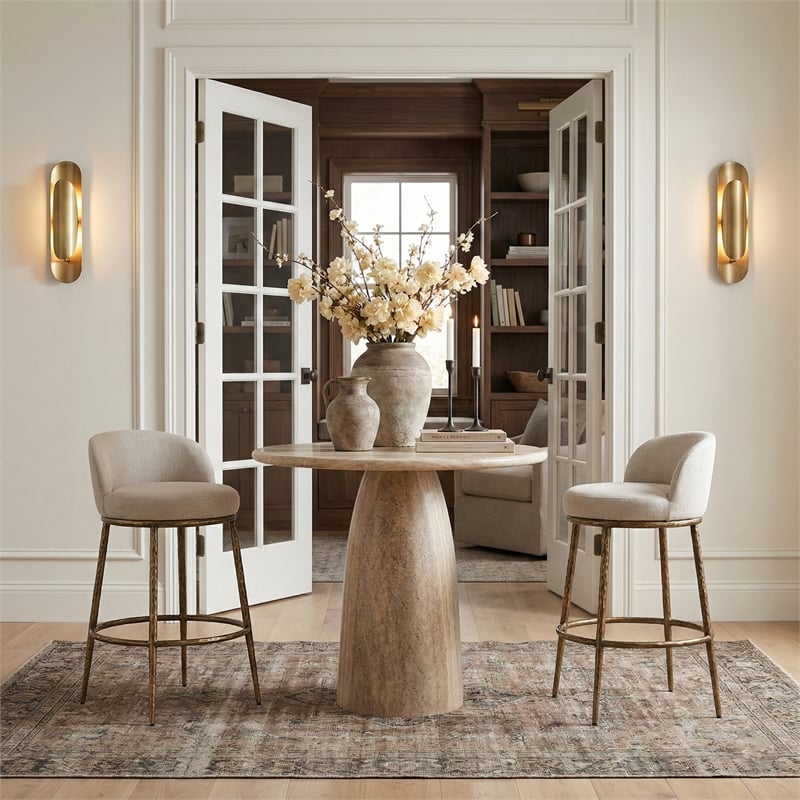 Meridian Furniture Ferro Beige Performance Fabric Upholstered Bar Stool