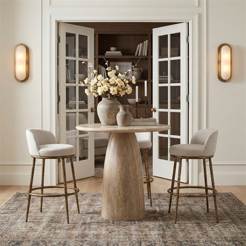 Meridian Furniture Ferro Cream Performance Fabric Upholstered Bar Stool