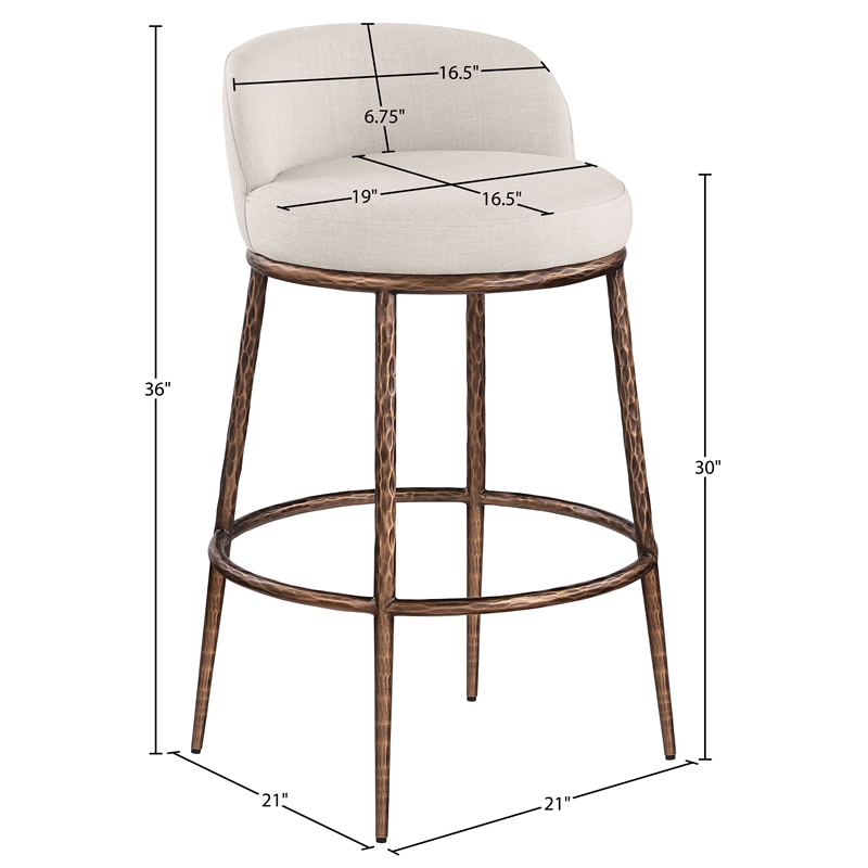 Meridian Furniture Ferro Beige Performance Fabric Upholstered Bar Stool
