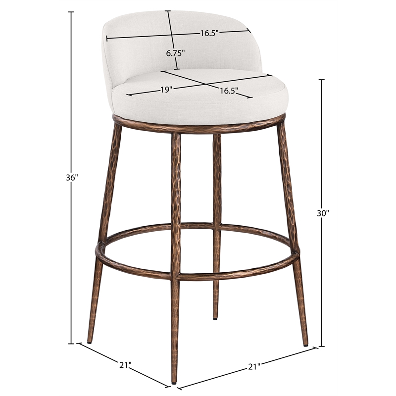 Meridian Furniture Ferro Cream Performance Fabric Upholstered Bar Stool