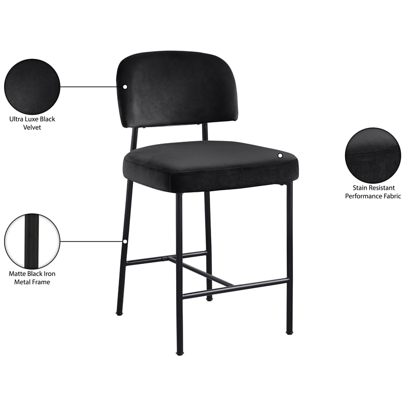 Meridian Furniture Zarelle Black Performance Fabric Counter Stool (Set of 2)