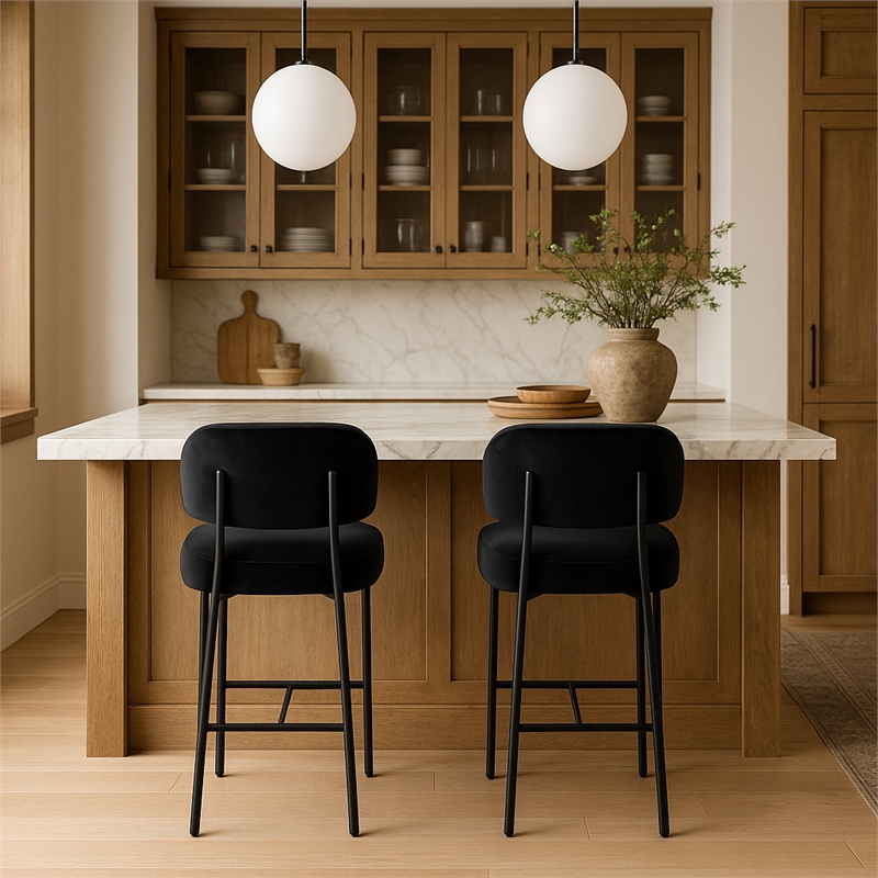 Meridian Furniture Zarelle Black Performance Fabric Counter Stool (Set of 2)