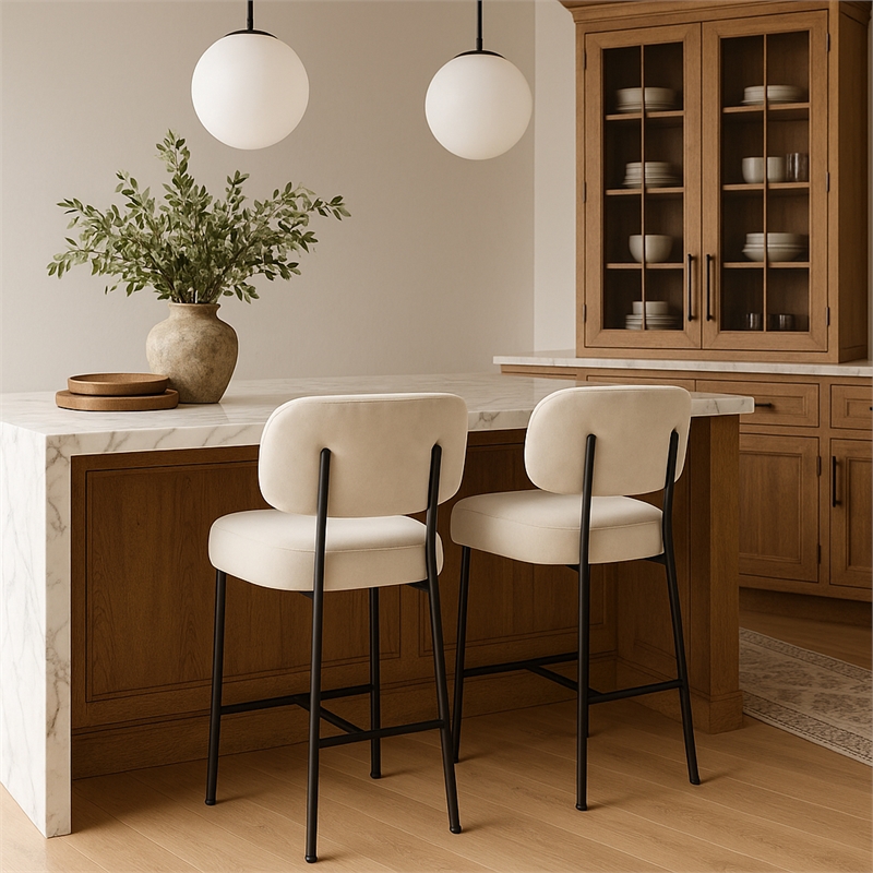Meridian Furniture Zarelle Cream Performance Fabric Counter Stool (Set of 2)