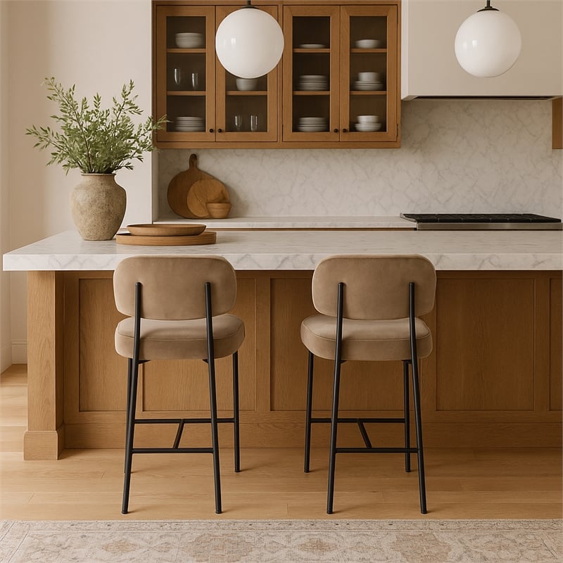 Meridian Furniture Zarelle Taupe Performance Fabric Counter Stool (Set of 2)