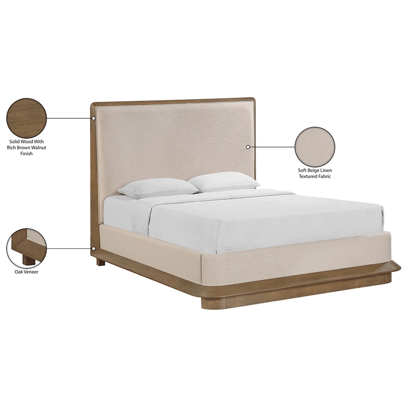 Meridian Furniture Adagio Brown Fabric Upholstered Queen Bed