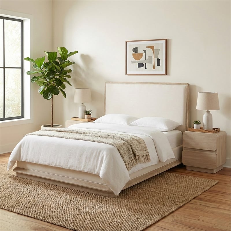 Meridian Furniture Adagio Natural Fabric Upholstered Queen Bed