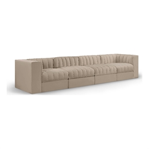 Meridian Furniture Rummi Beige Velvet Performance Fabric 4pc. Modular Sofa