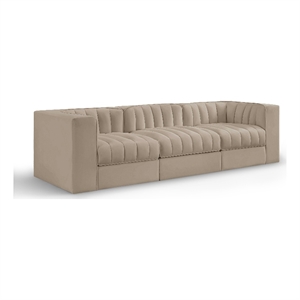 Meridian Furniture Rummi Beige Velvet Performance Fabric 3pc. Modular Sofa