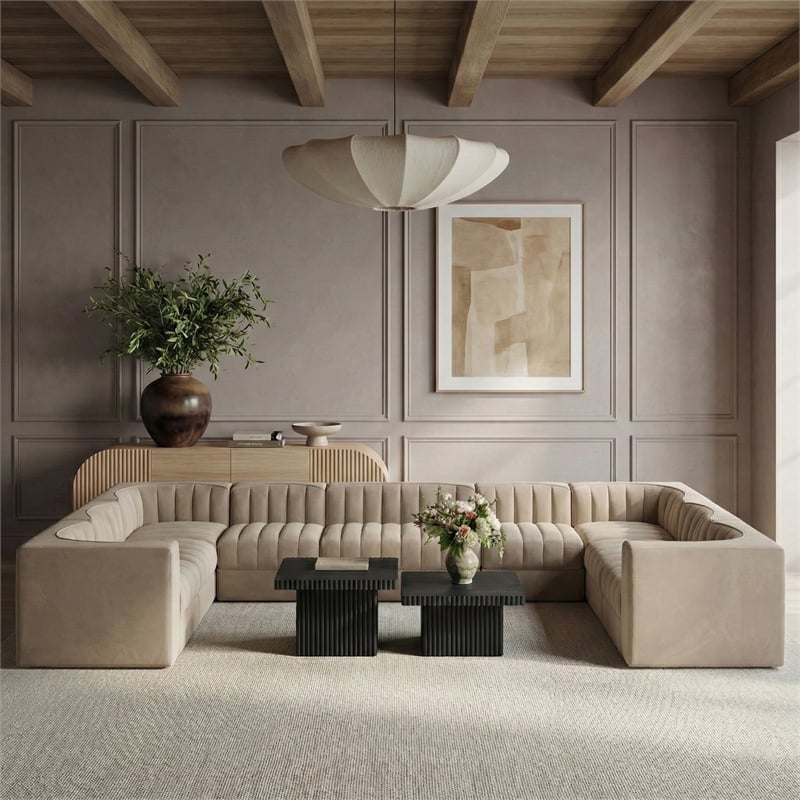 Meridian Furniture Rummi Beige Velvet Performance Fabric 10pc. Modular Sectional