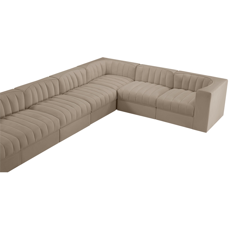 Meridian Furniture Rummi Beige Velvet Performance Fabric 10pc. Modular Sectional