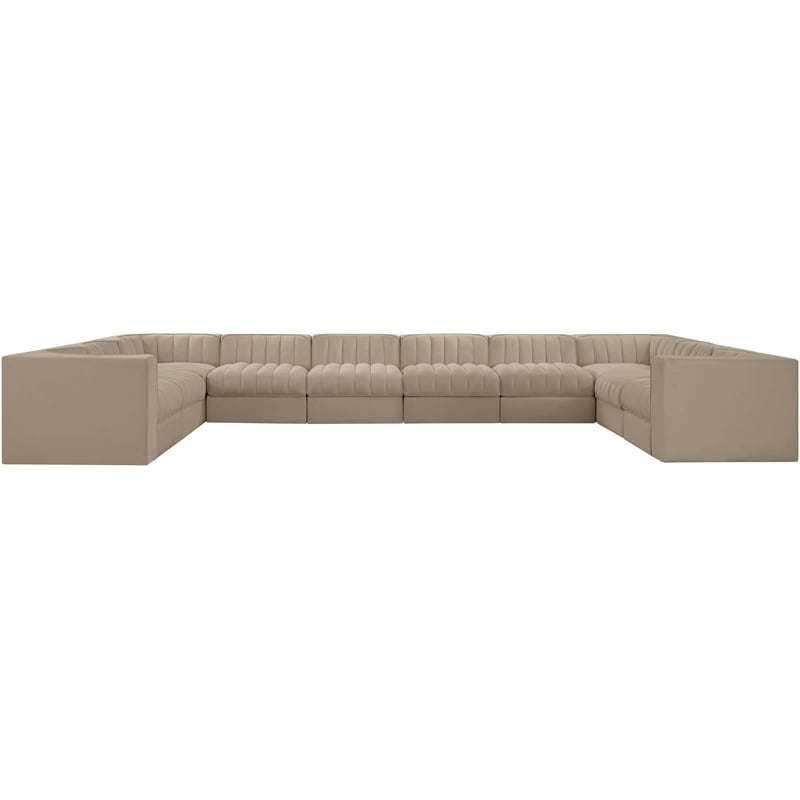 Meridian Furniture Rummi Beige Velvet Performance Fabric 10pc. Modular Sectional