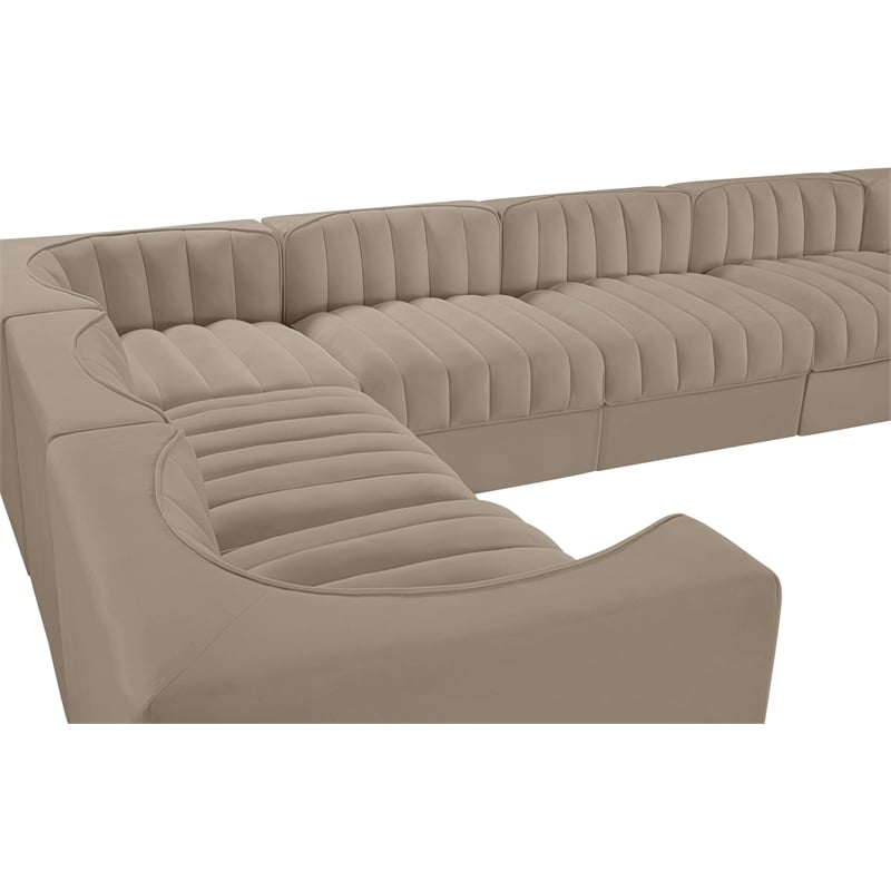 Meridian Furniture Rummi Beige Velvet Performance Fabric 10pc. Modular Sectional
