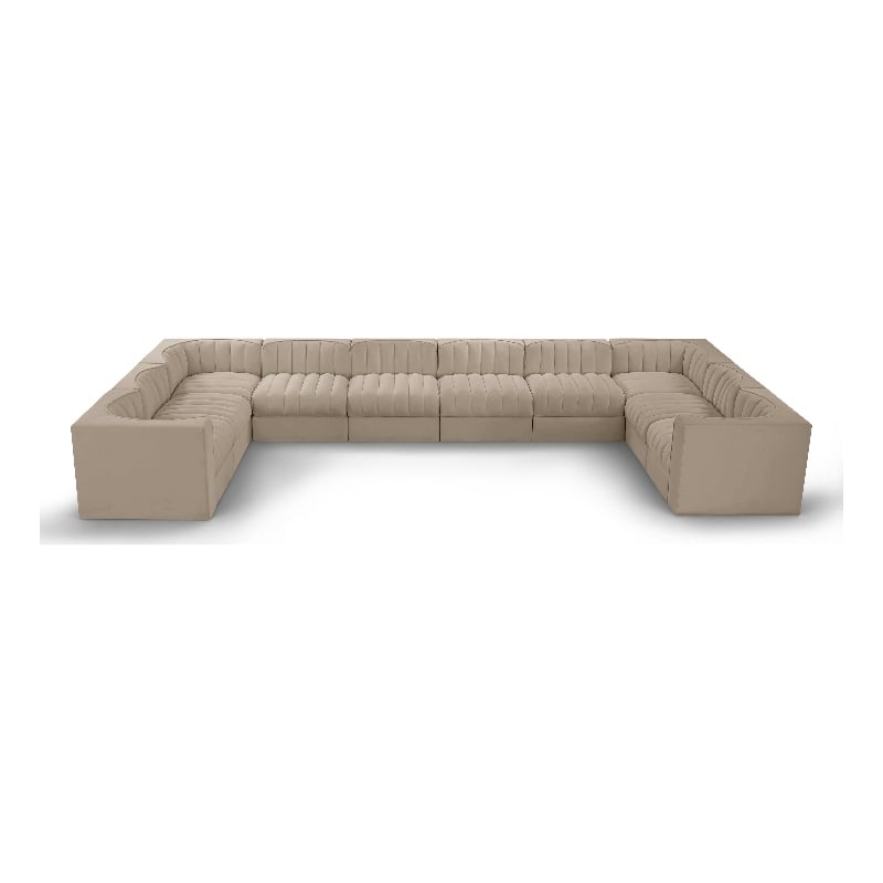 Meridian Furniture Rummi Beige Velvet Performance Fabric 10pc. Modular Sectional