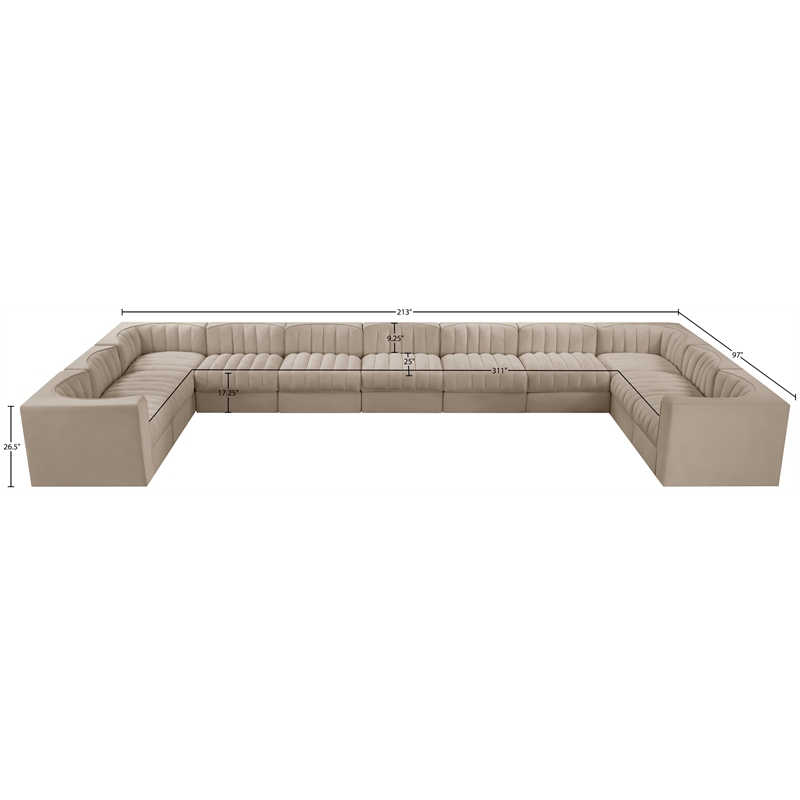 Meridian Furniture Rummi Beige Velvet Performance Fabric 11pc. Modular Sectional