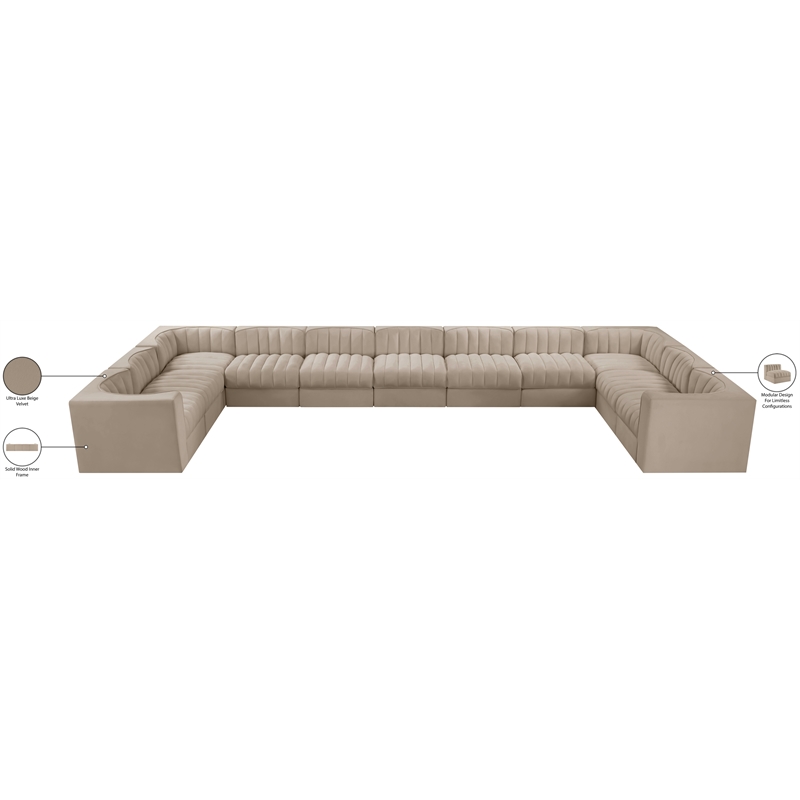 Meridian Furniture Rummi Beige Velvet Performance Fabric 11pc. Modular Sectional