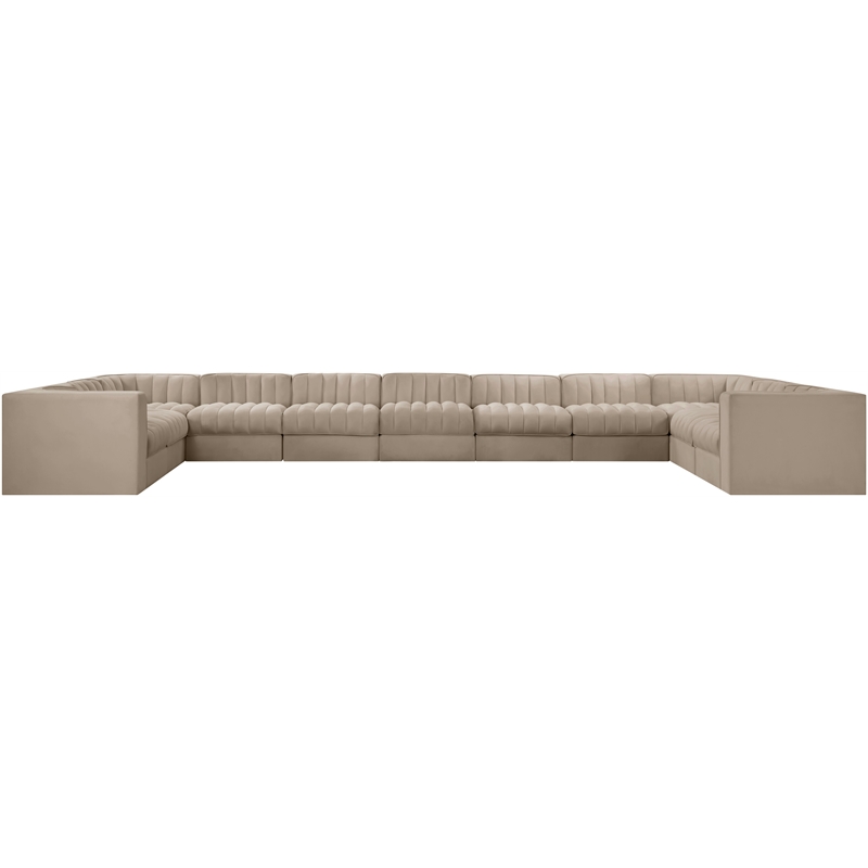 Meridian Furniture Rummi Beige Velvet Performance Fabric 11pc. Modular Sectional