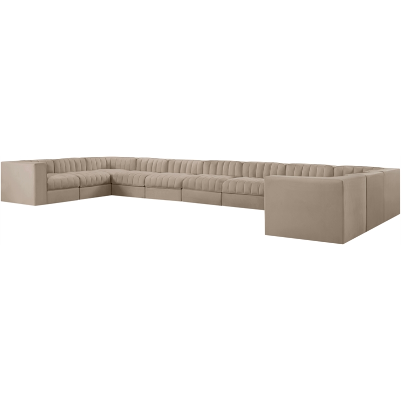 Meridian Furniture Rummi Beige Velvet Performance Fabric 11pc. Modular Sectional
