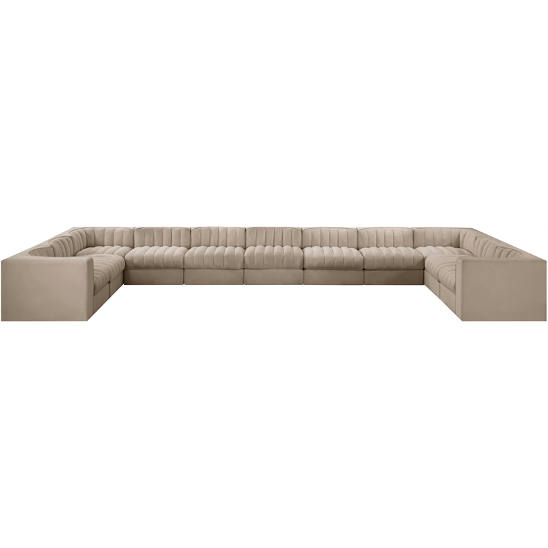 Meridian Furniture Rummi Beige Velvet Performance Fabric 11pc. Modular Sectional