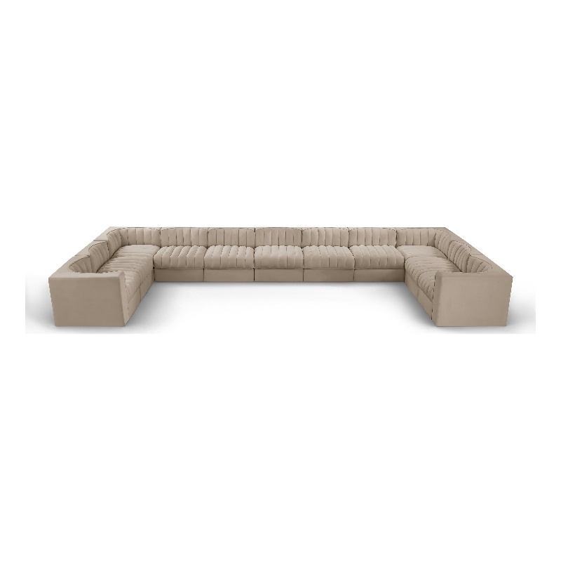 Meridian Furniture Rummi Beige Velvet Performance Fabric 11pc. Modular Sectional