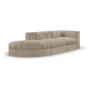 Meridian Furniture Rummi Beige Velvet Performance Fabric 3pc. Modular Sectional