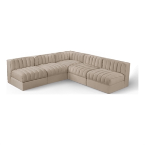 Meridian Furniture Rummi Beige Velvet Performance Fabric 5pc. Modular Sectional