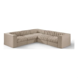 Meridian Furniture Rummi Beige Velvet Performance Fabric 5pc. Modular Sectional