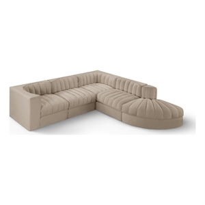 Meridian Furniture Rummi Beige Velvet Performance Fabric 5pc. Modular Sectional
