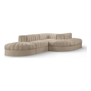 Meridian Furniture Rummi Beige Velvet Performance Fabric 5pc. Modular Sectional
