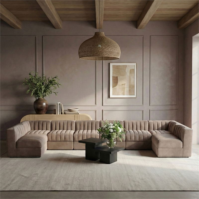 Meridian Furniture Rummi Taupe Velvet Performance Fabric 8pc. Modular Sectional