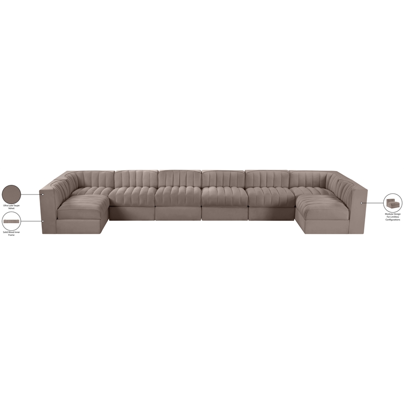 Meridian Furniture Rummi Taupe Velvet Performance Fabric 8pc. Modular Sectional