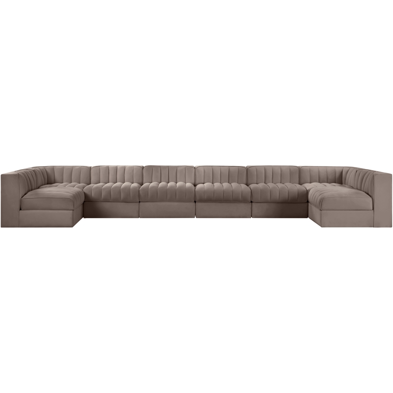 Meridian Furniture Rummi Taupe Velvet Performance Fabric 8pc. Modular Sectional