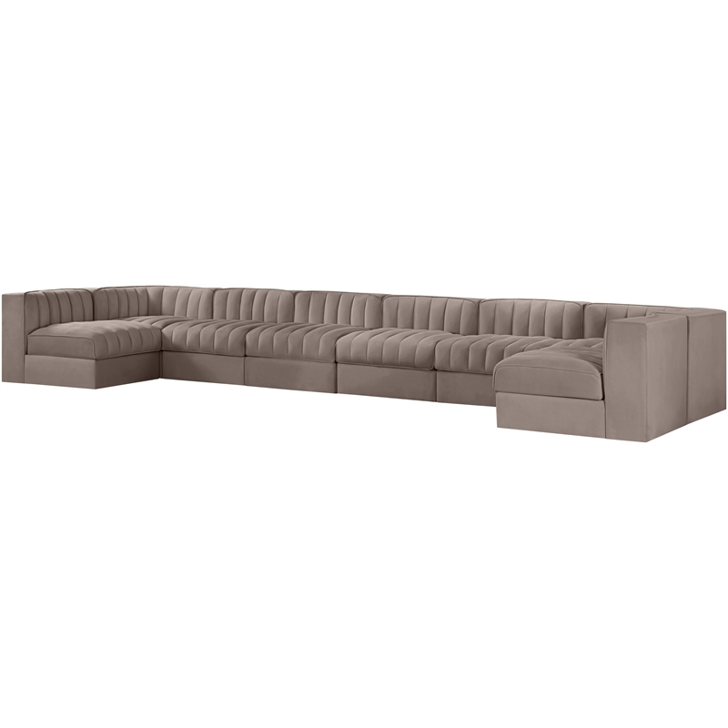 Meridian Furniture Rummi Taupe Velvet Performance Fabric 8pc. Modular Sectional