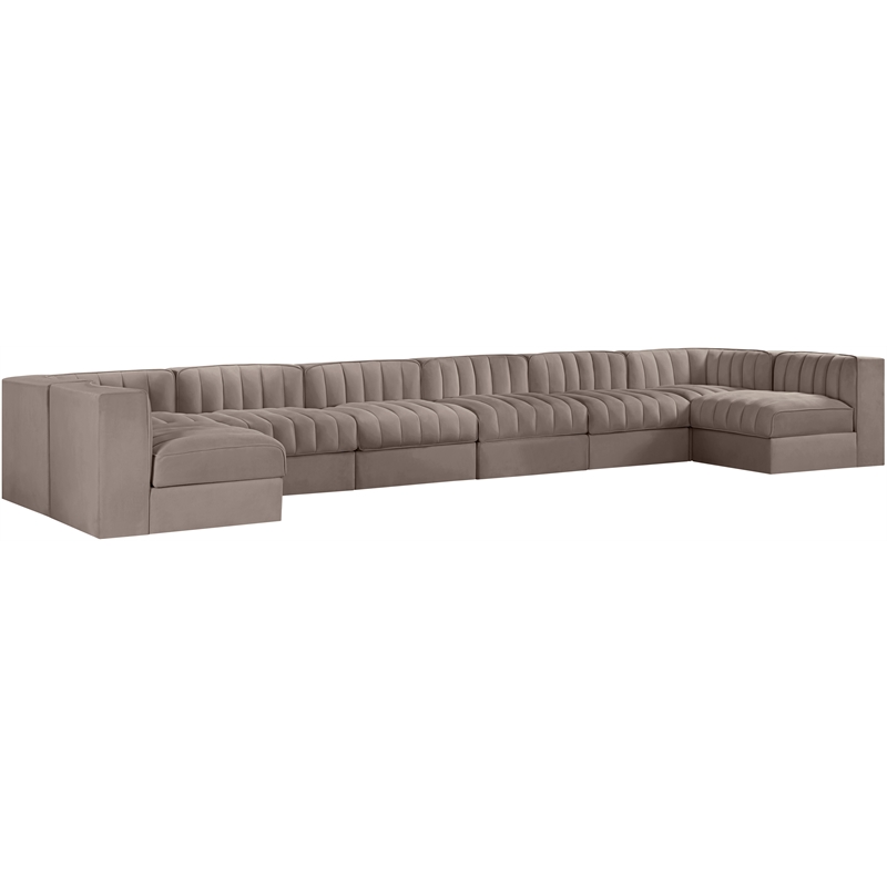 Meridian Furniture Rummi Taupe Velvet Performance Fabric 8pc. Modular Sectional