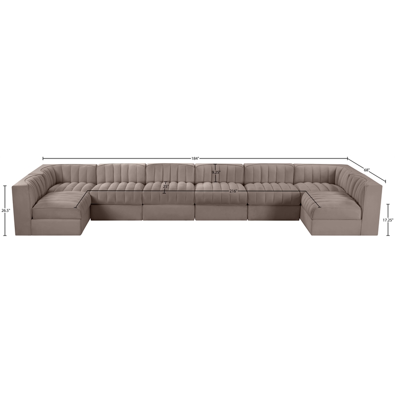 Meridian Furniture Rummi Taupe Velvet Performance Fabric 8pc. Modular Sectional