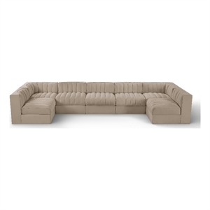 Meridian Furniture Rummi Beige Velvet Performance Fabric 7pc. Modular Sectional
