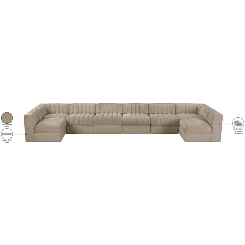Meridian Furniture Rummi Beige Velvet Performance Fabric 8pc. Modular Sectional